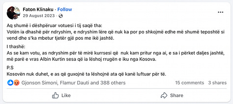 Një përmbledhje e postimeve në Facebook të Faton Klinakut, që pasqyrojnë retorikën dhe deklaratat në qendër të polemikave publike dhe hetimeve ligjore.