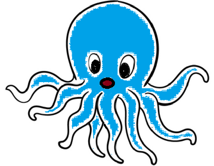 sketch of a blue eight-limbed octopus-like creature
