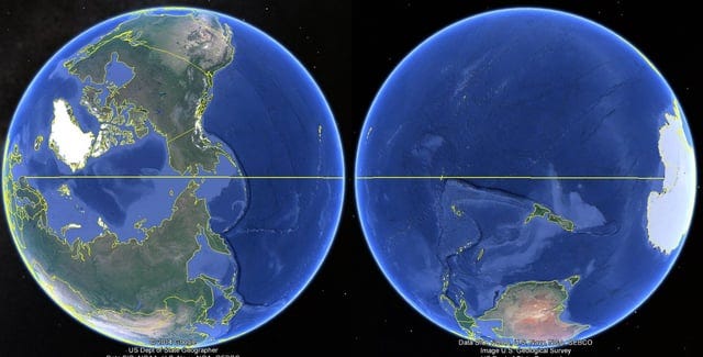 r/MapPorn - You can just barely sail north from Norway to Antarctica in a straight line without hitting land. Album with close-ups in comments. [1273x647]