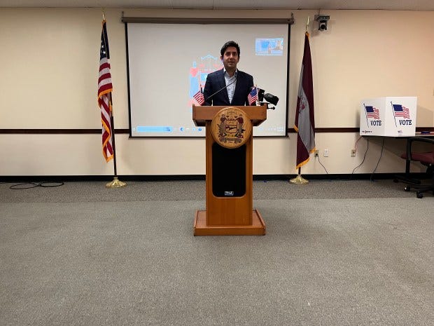 Montgomery County Election Board Chairman Neil Makhija addresses reporters during a Nov. 6, 2024 press conference in Norristown. (Rachel Ravina - MediaNews Group)