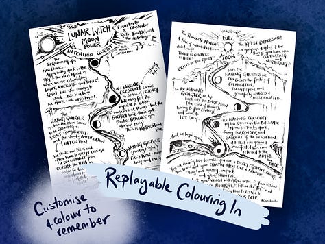 Illustrations, colouring pages and journal templates from the Moon Witch Journal 2025