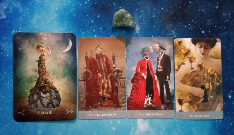 Full Moon & Lunar Eclipse Pick-a-Card Tarot Reading for March 2025, Pile 4, Green Strawberry Quartz, all cards
