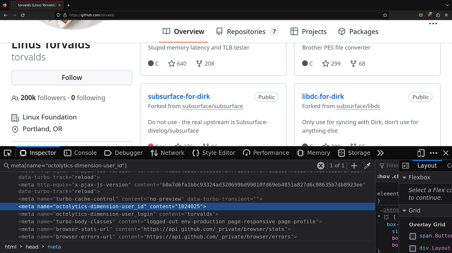 Browser screenshot of the developer options showing the `uid` field
