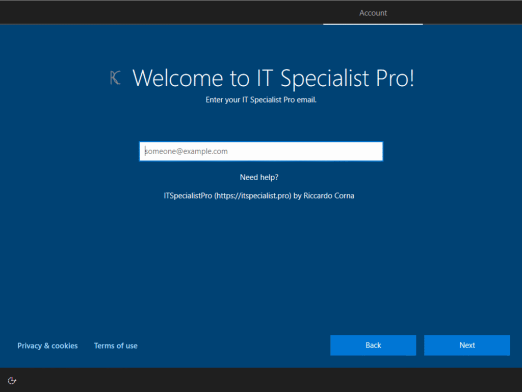 Schermata di benvenuto di Windows Autopilot Schermata di benvenuto di Windows Autopilot