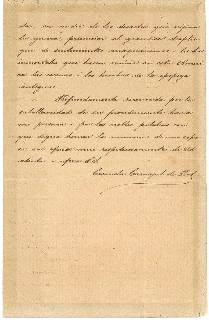 Cartas originales entre Miguel Grau y Carmela Carvajal de Prat