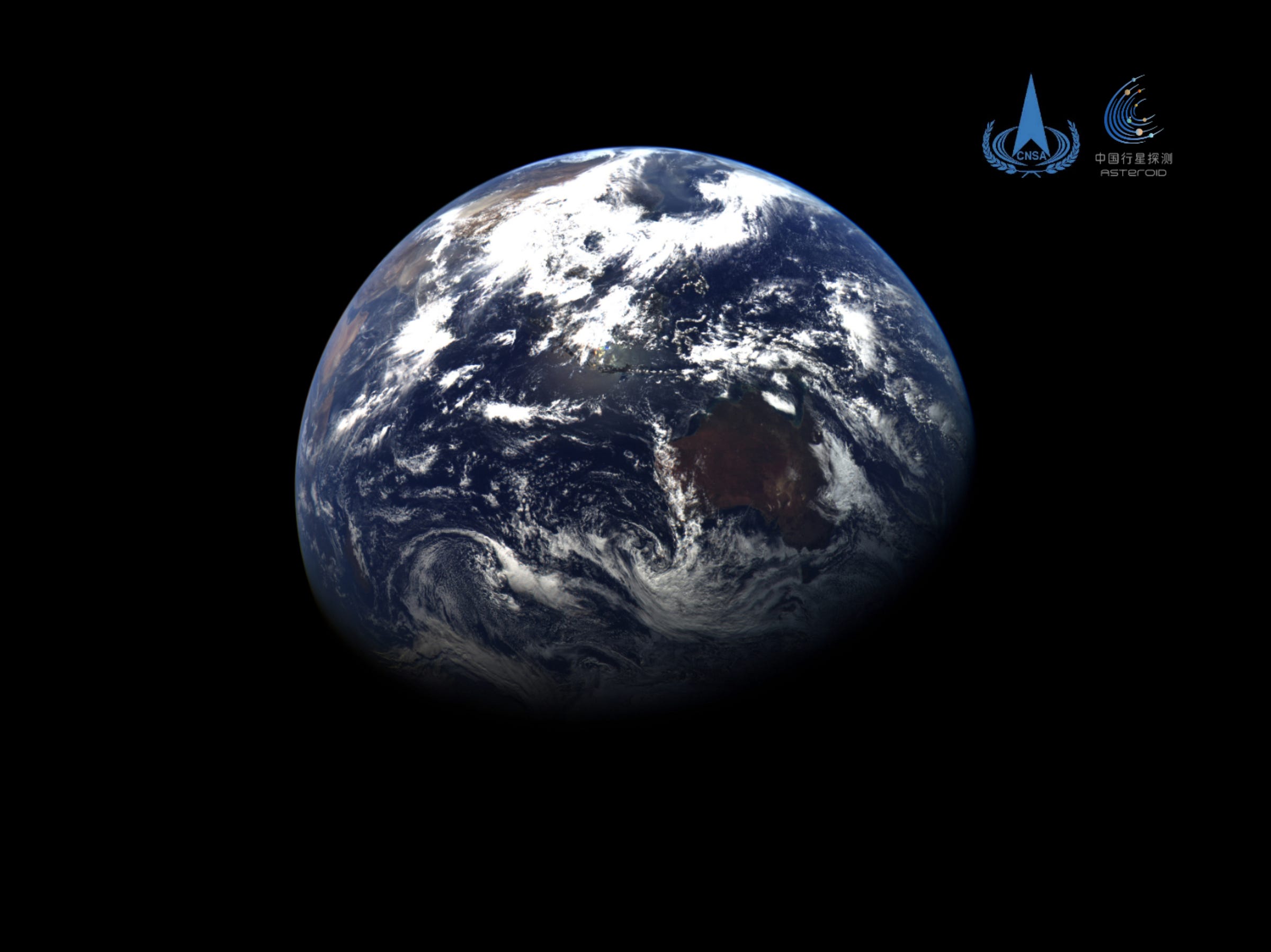 Earth as seen by Tianwen-2’s Asteroid Narrow Angle Camera in color from 590,000 kilometers away.