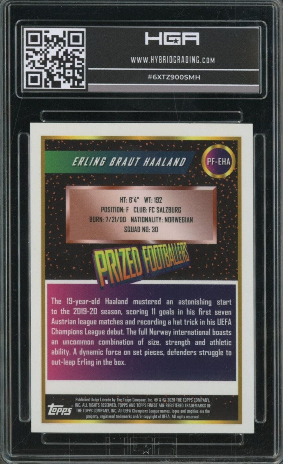 2019-20 Topps Finest UCL Soccer Gold Refractor Erling Haaland 10/50 HGA 9.5 - Picture 2 of 2