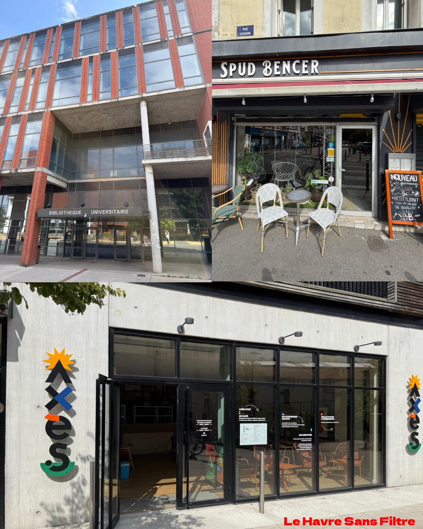image d'illustration avec Bibliothèque Universitaire du Havre Le Restaurant de Hamburger Spud Bencer et le co-working Axès