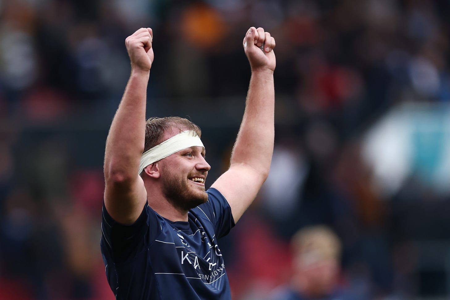 Joe Batley of Bristol Bears celebrates victory against Exeter Chiefs