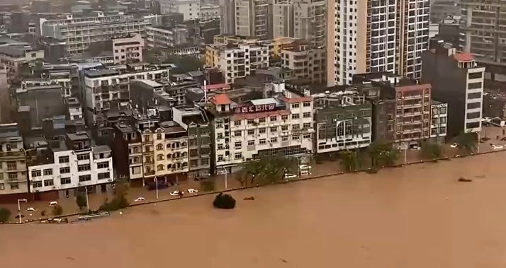 The Fangchenggang City in the Guangxi Zhuang Autonomous Region is flooded after the downpours brought by Typhoon Maysak.