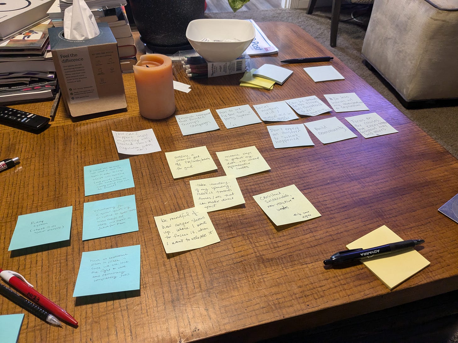collection of thoughts written on sticky notes on a table
