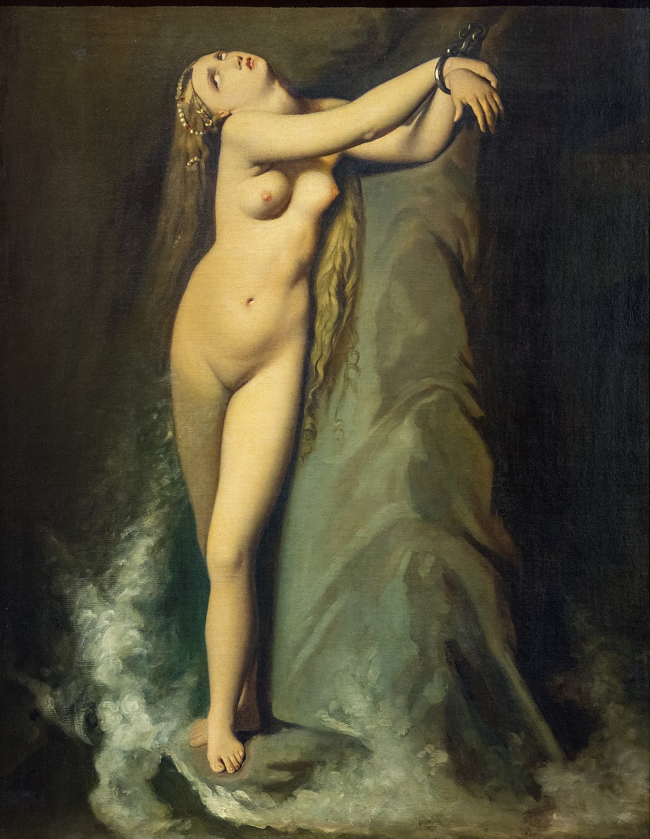 Ingres's knight on a hippogriff rescuing a chained nude, an Andromeda type scene Ingres's knight on a hippogriff rescuing a chained nude, an Andromeda type scene