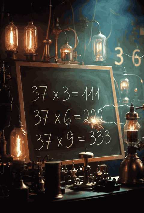 Ecuaciones de Tesla y rayos sobre pizarra vintage