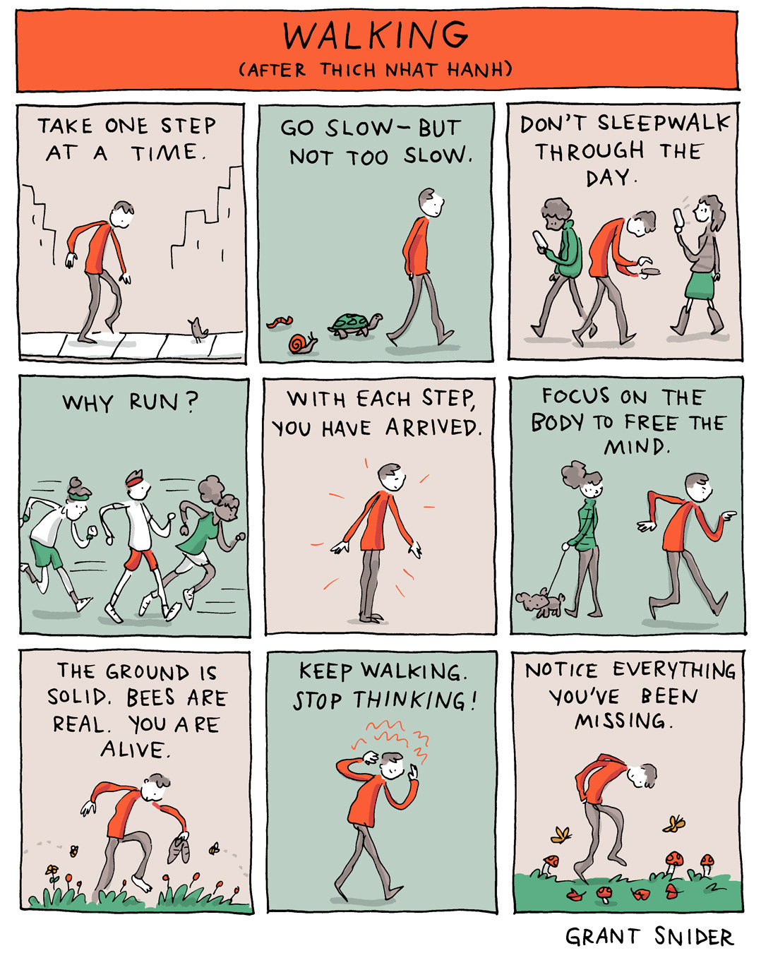 Walking
This comic was inspired by the book HOW TO WALK by Thich Nhat Hanh.
My debut children’s picture book WHAT COLOR IS NIGHT? comes out soon! You can pre-order it here.