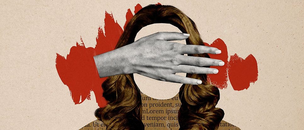 An illustration of a woman holding a hand in front.