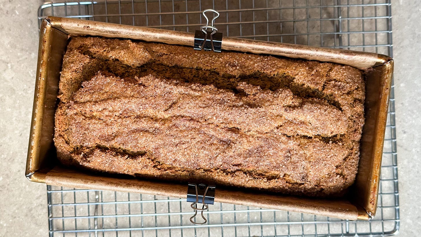 A photo of pumpkin bread in the pan.