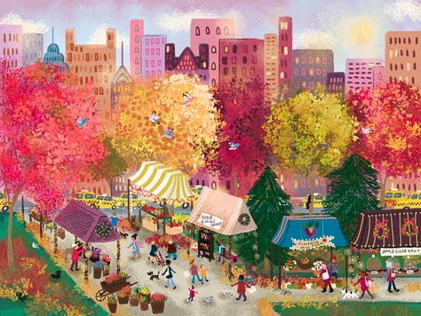 6 pieces of artwork by Joy Laforme for Galison Puzzles