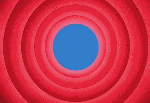 The end screen from the old "Looney Toons" cartoon. A red tunnel with a blue center for the background. The words, "That's all folks" appear on the screen in cursive.