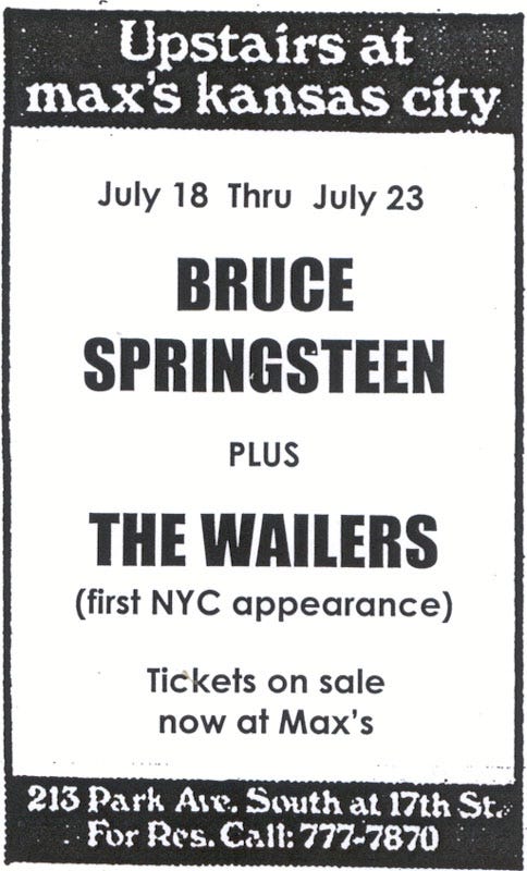 Wailers 'Eclipse' Springsteen at Max's Kansas City, NYC 1973 ...