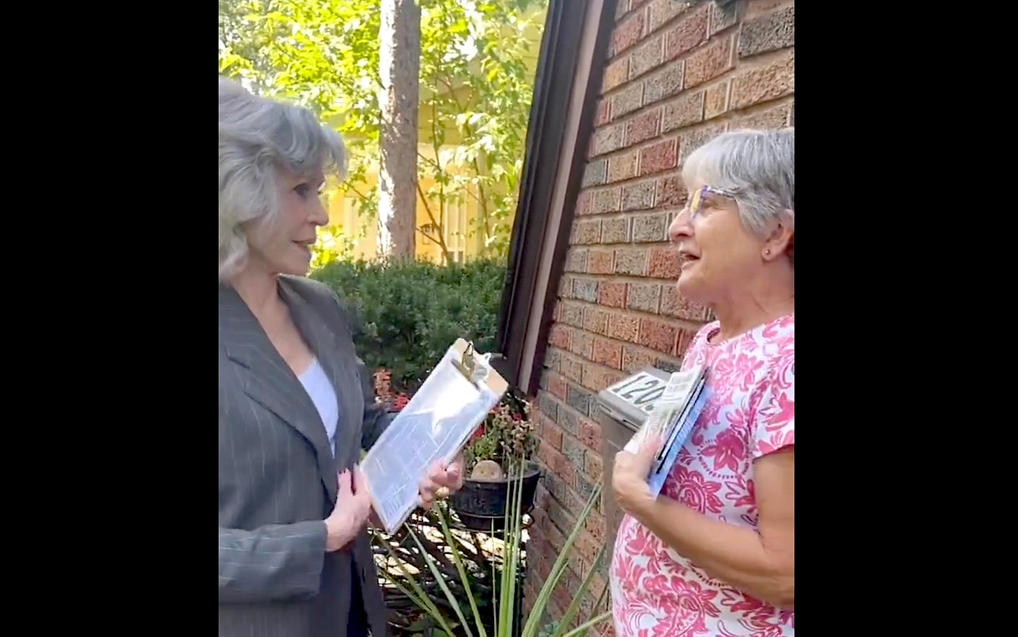 Image: Jane Fonda canvassing in Michigan