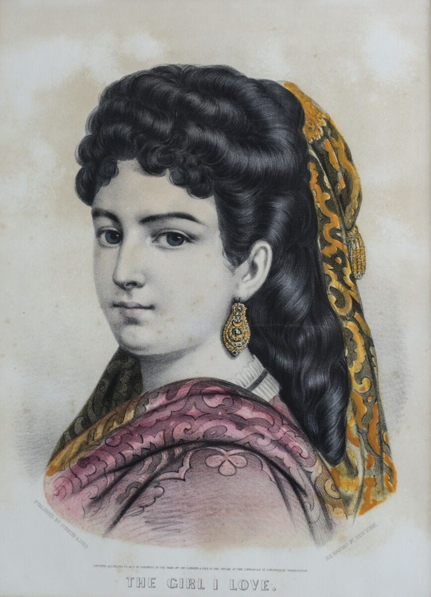 Currier & Ives Colored Lithograph The Girl I Love 1870 | eBay