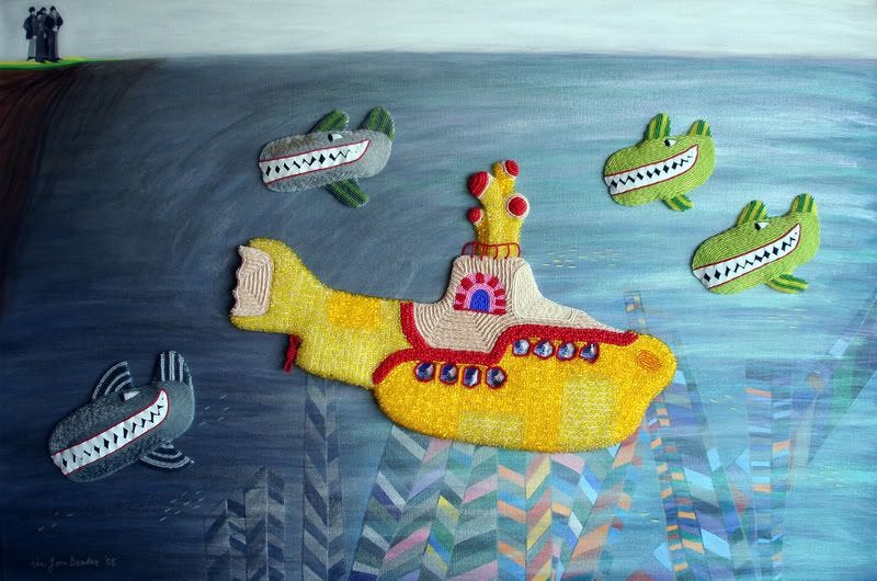 Beaded Beatles Yellow Submarine painting pop art London Pepperland Hijack sea of whales Blue Meanies beading Beaded Beatles Yellow Submarine painting pop art London Pepperland Hijack sea of whales Blue Meanies beading