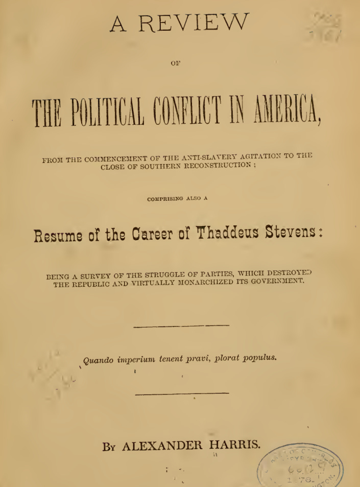 Cover Alexander Harris book - Resume of Thaddeus Stevens