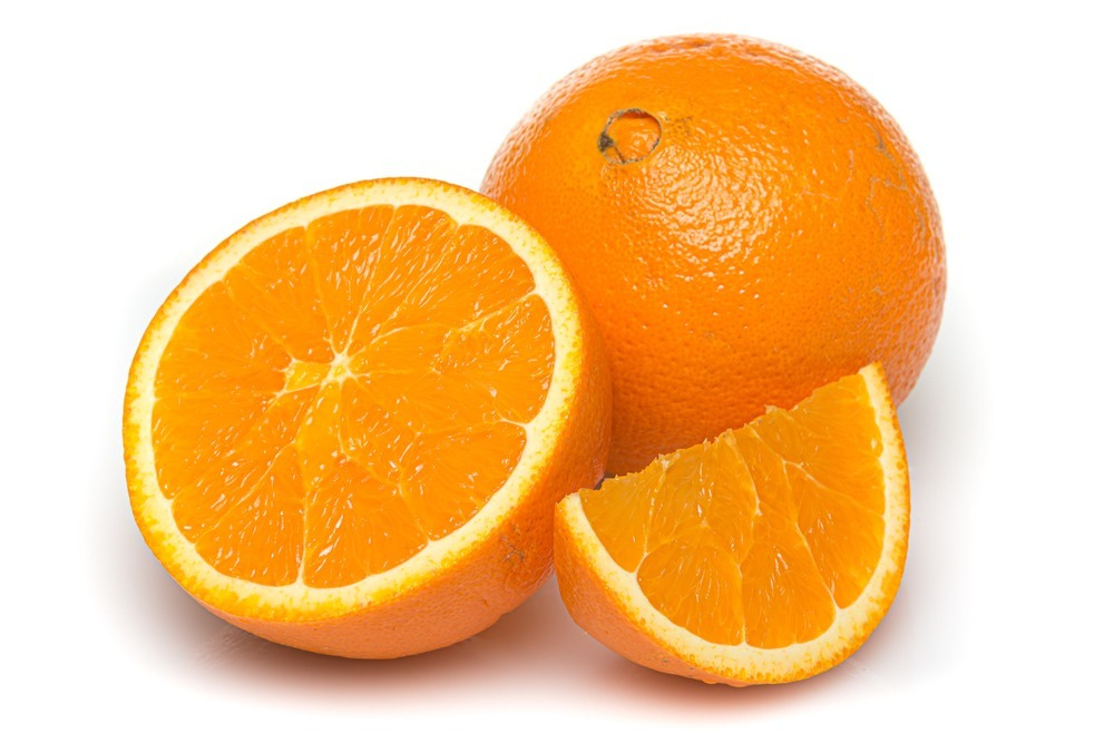 One whole navel orange and one cut open