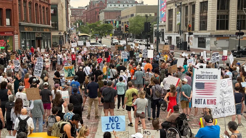 Protesters gather in Portland, Maine, on July 14. (photo by Amanda Moore.) Protesters gather in Portland, Maine, on July 14. (photo by Amanda Moore.)