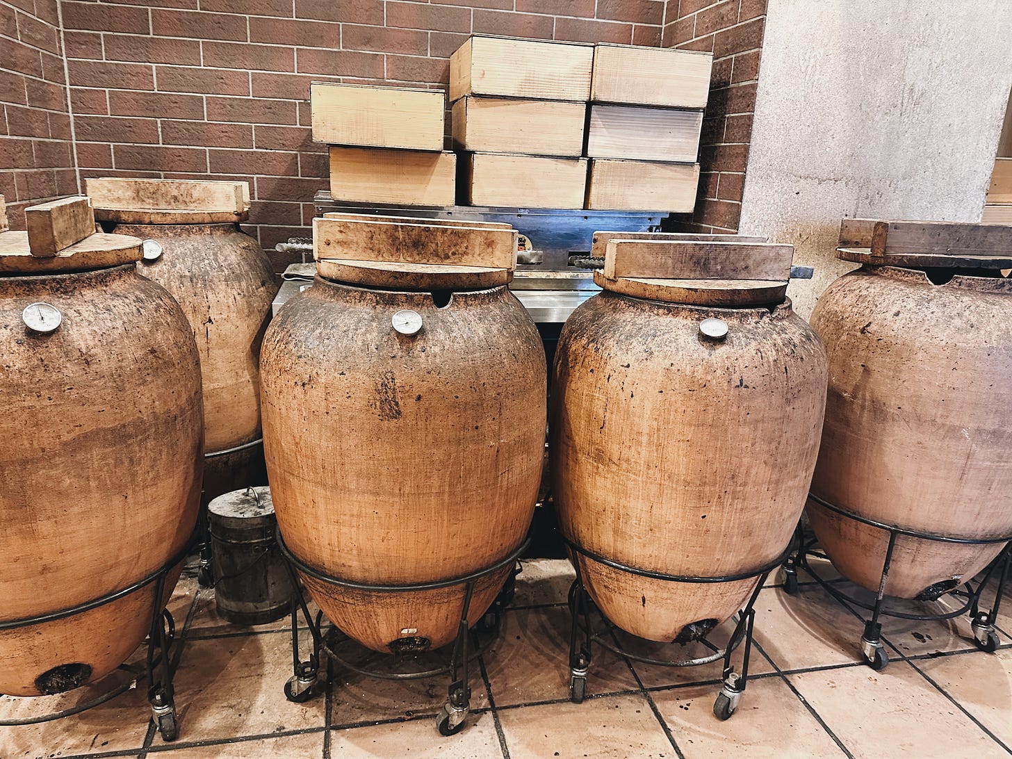 Clay pots roasting sweet potatoes at Ginza Tsuboyaki-imo in Ginza. Clay pots roasting sweet potatoes at Ginza Tsuboyaki-imo in Ginza.
