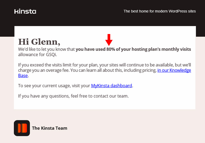 Kinsta email about hosting overage due to AI crawlers. Kinsta email about hosting overage due to AI crawlers.