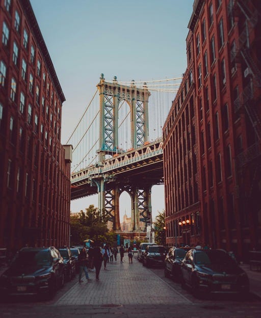 May be an image of the Brooklyn Bridge