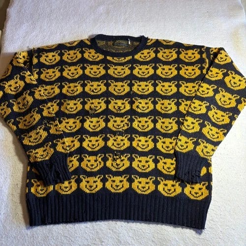 Vintage Go Team UC Berkeley Cal Bears Oski Mascot Knit Sweater Mens XL Navy Flaw - Picture 1 of 7