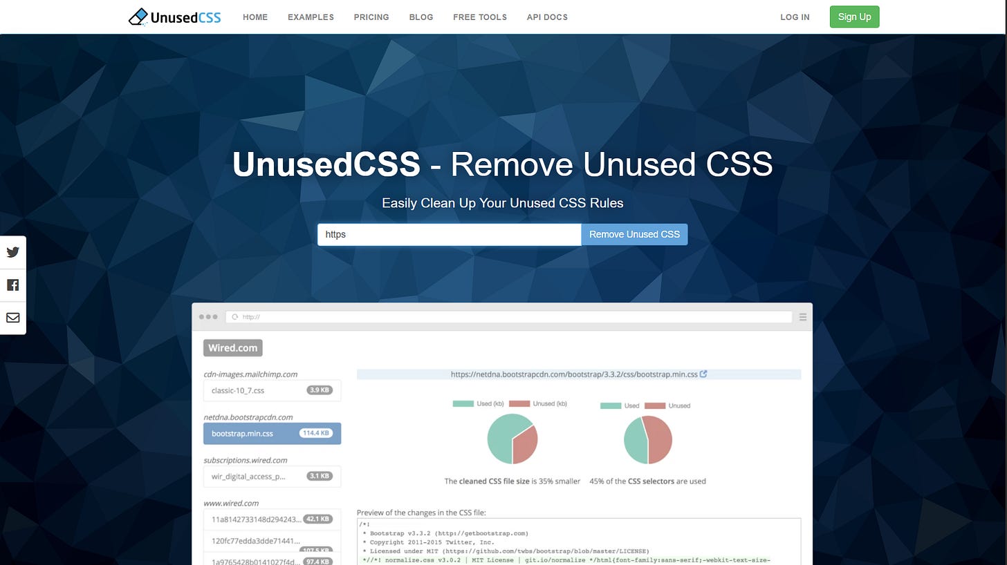 Snímek ze služby Unused CSS Snímek ze služby Unused CSS