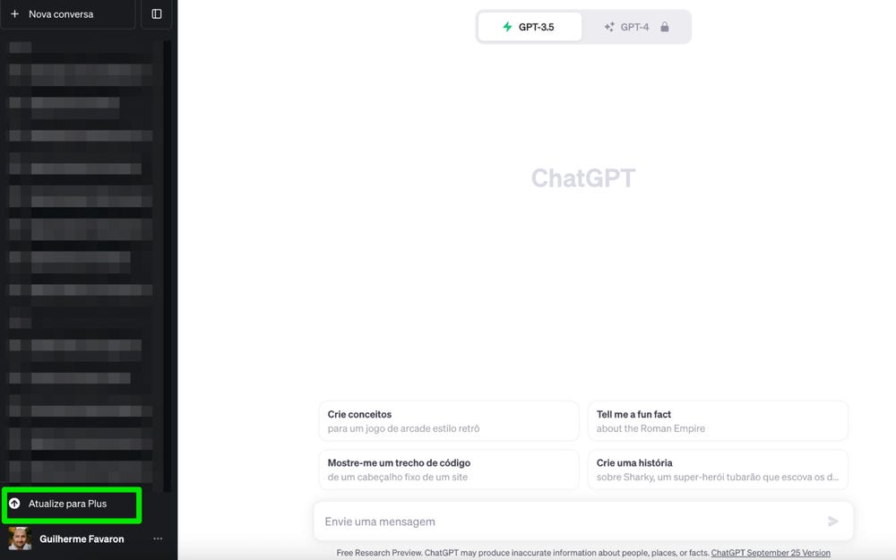 Figura 1 tela inicial do chatgpt-3 versao gratuita