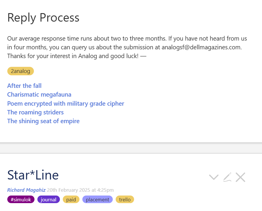 Portions of two panes, one has an alphabetized list of names, the other shows the title and tags for another tiddler