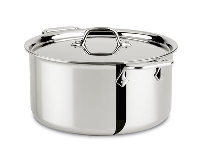 A large, stainless steel stock pot A large, stainless steel stock pot