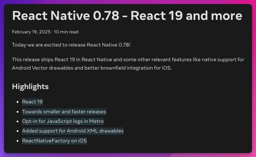 React Native 0.78 - React 19 and more React Native 0.78 - React 19 and more