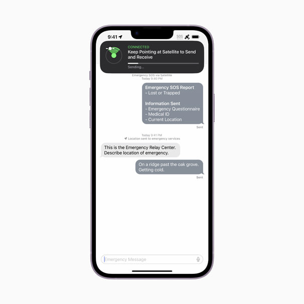 iPhone 衛星訊息對話畫面|來源:Apple Newsroom iPhone 衛星訊息對話畫面|來源:Apple Newsroom