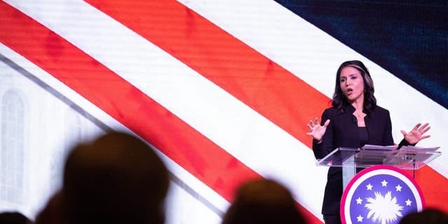 Former Rep. Tulsi Gabbard speaks during the Vision 2024 National Conservative Forum at the Charleston Area Convention Center in Charleston, South Carolina, on March 18, 2023.