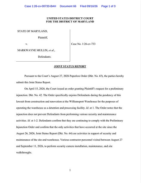 Sept 16, 2016 Washington County ICE Detention Center Joint Status Report