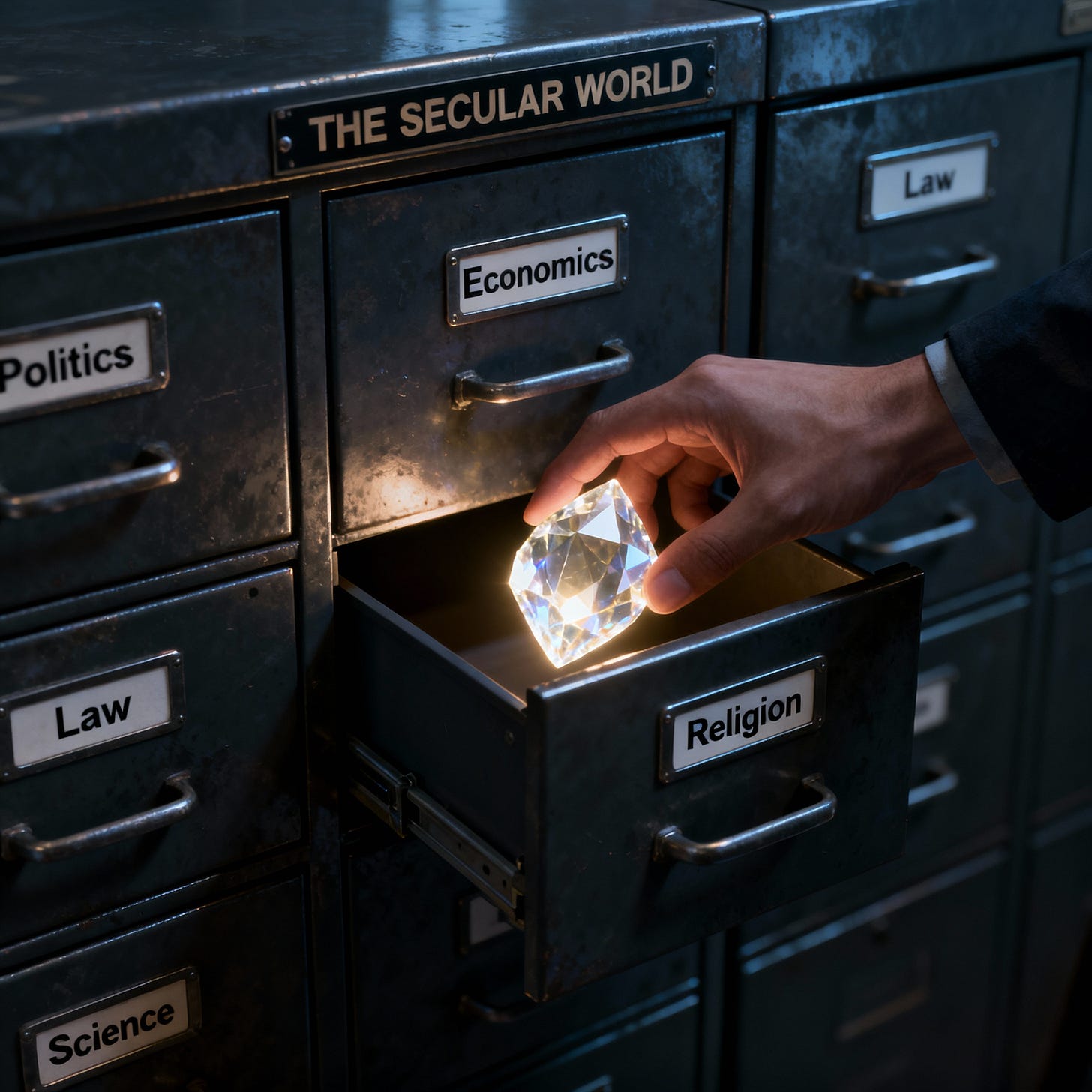 Conceptual image of secular cabinet with Islam not fitting in 'Religion' drawer