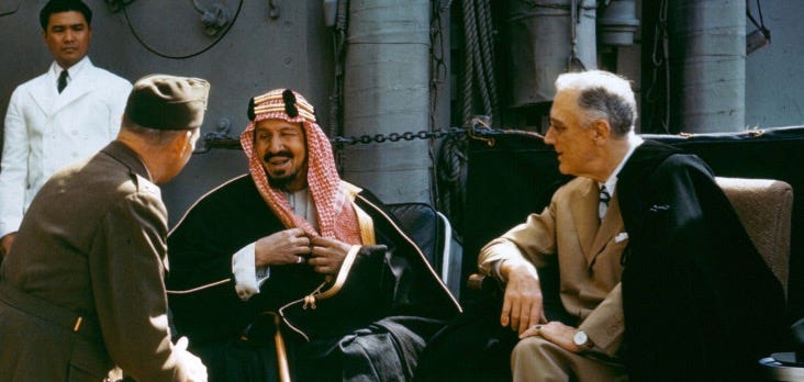 File:Franklin D. Roosevelt with King Ibn Saud aboard USS Quincy (CA-71), 14  February 1945 (USA-C-545) (1).jpg - Wikimedia Commons