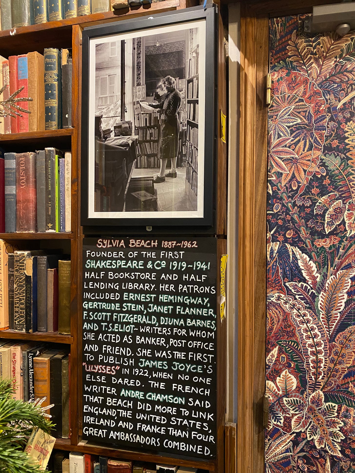 Framed picture of Sylvia Beach, founder of the first Shakespeare & Company