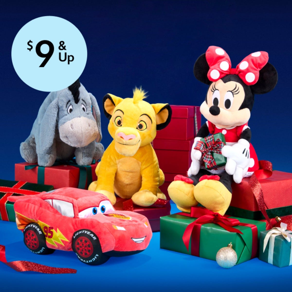 Toy Tuesday plush, including Eeyore, Simba, Minnie Mouse and Lightning McQueen, start at $9. Image: Disney Store