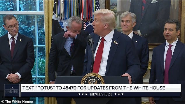 Donald Trump also had a mock Covid scare in a throwback moment at the press briefing when his health secretary sneezed just a foot away from him