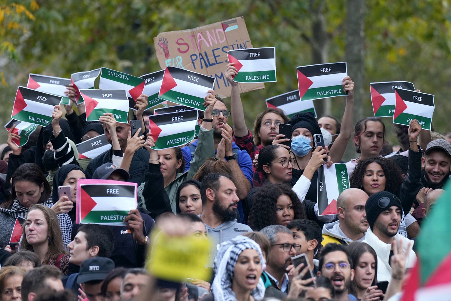 Protesters gather in Paris, on October 12, 2023. (Photo by Dimitar Dilkoff/AFP via Getty Images)