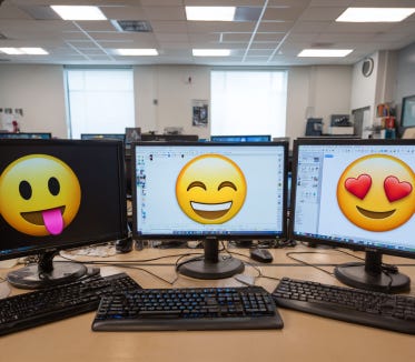 A group of computer monitors with emojis on them

AI-generated content may be incorrect.