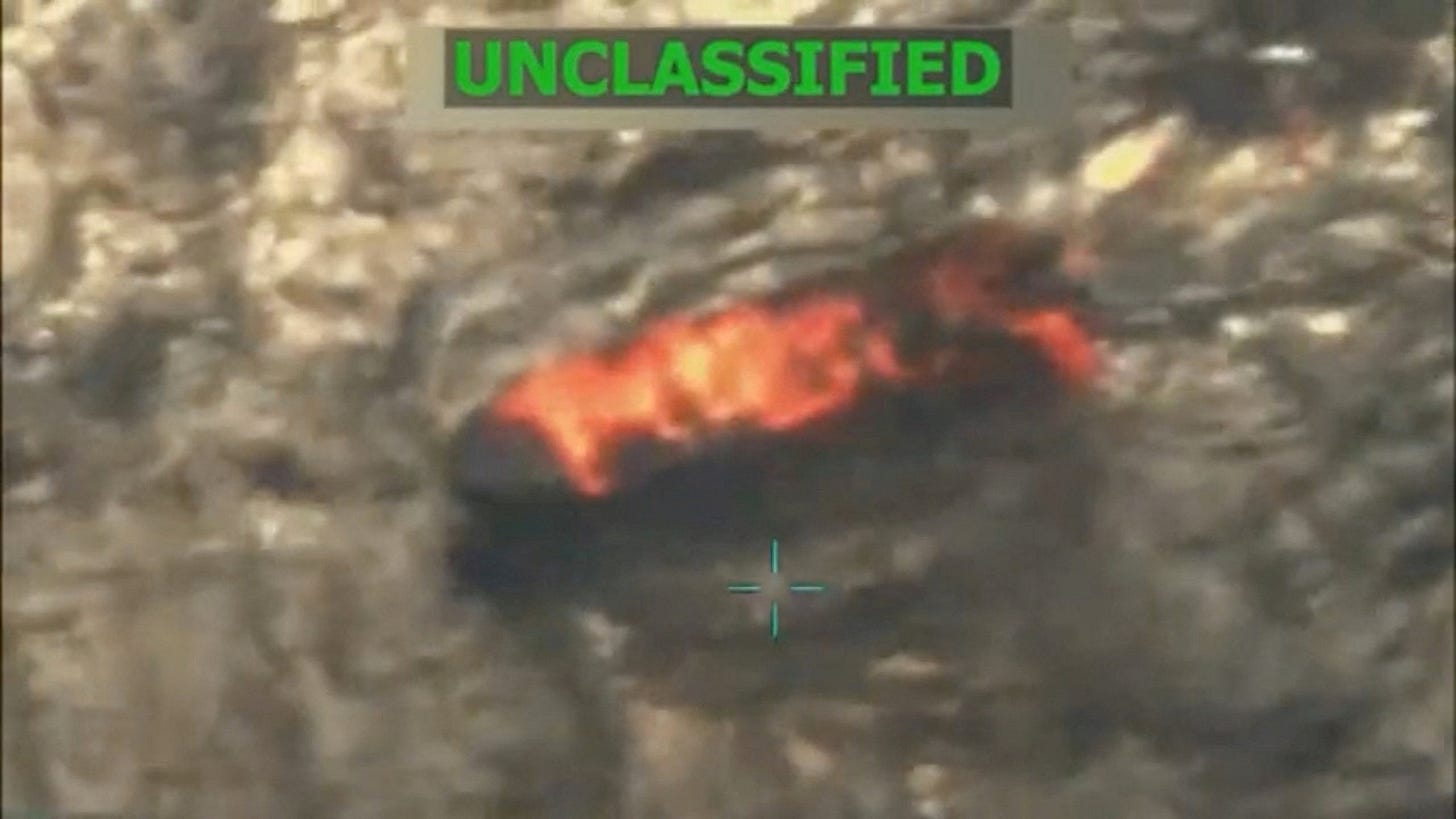A vessel burns in this still image taken from a video depicting what U.S. President Trump said was a U.S. military strike on a Venezuelan drug cartel vessel