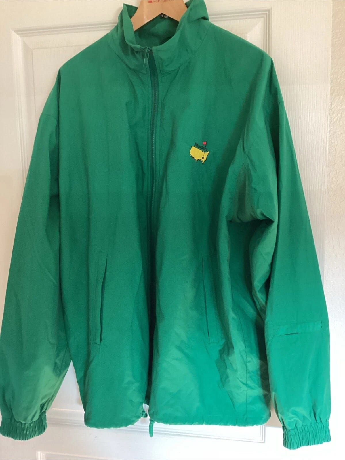 Vintage Slazenger Masters Golf Windbreaker Jacket Mens Large Green Full Zip Mint - Picture 1 of 18